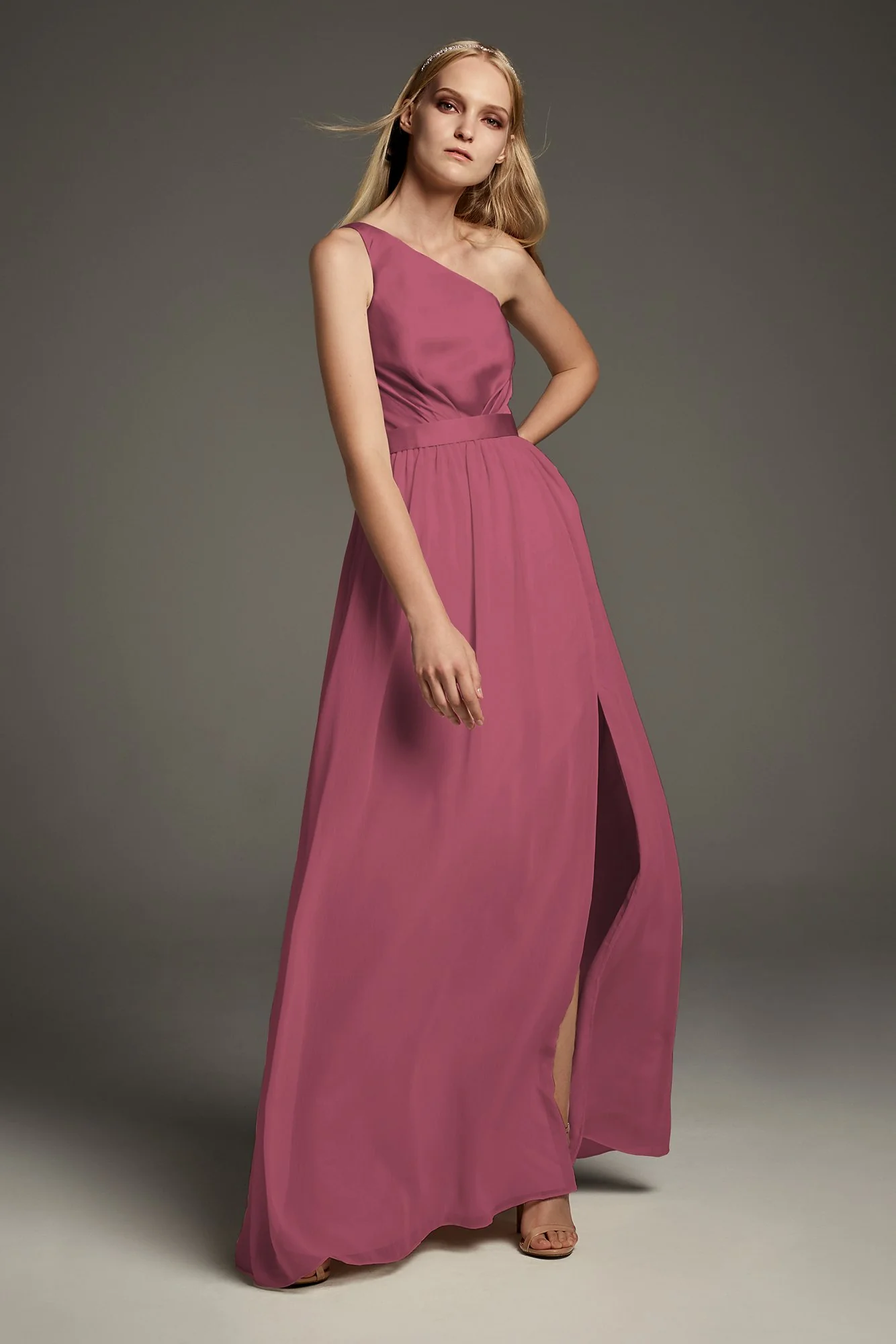 One-Shoulder Charmeuse Chiffon Bridesmaid Dress - Image 30