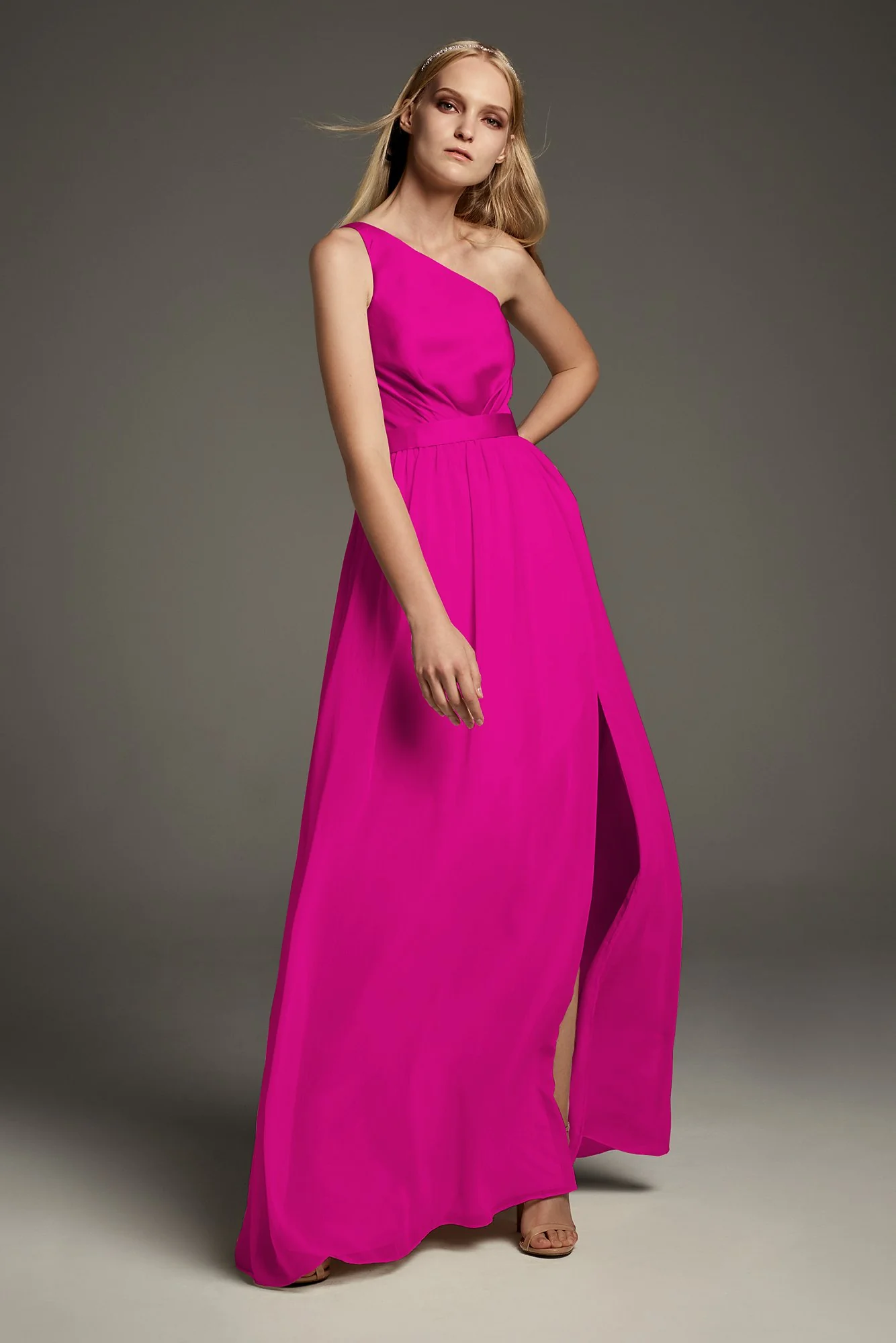One-Shoulder Charmeuse Chiffon Bridesmaid Dress - Image 32