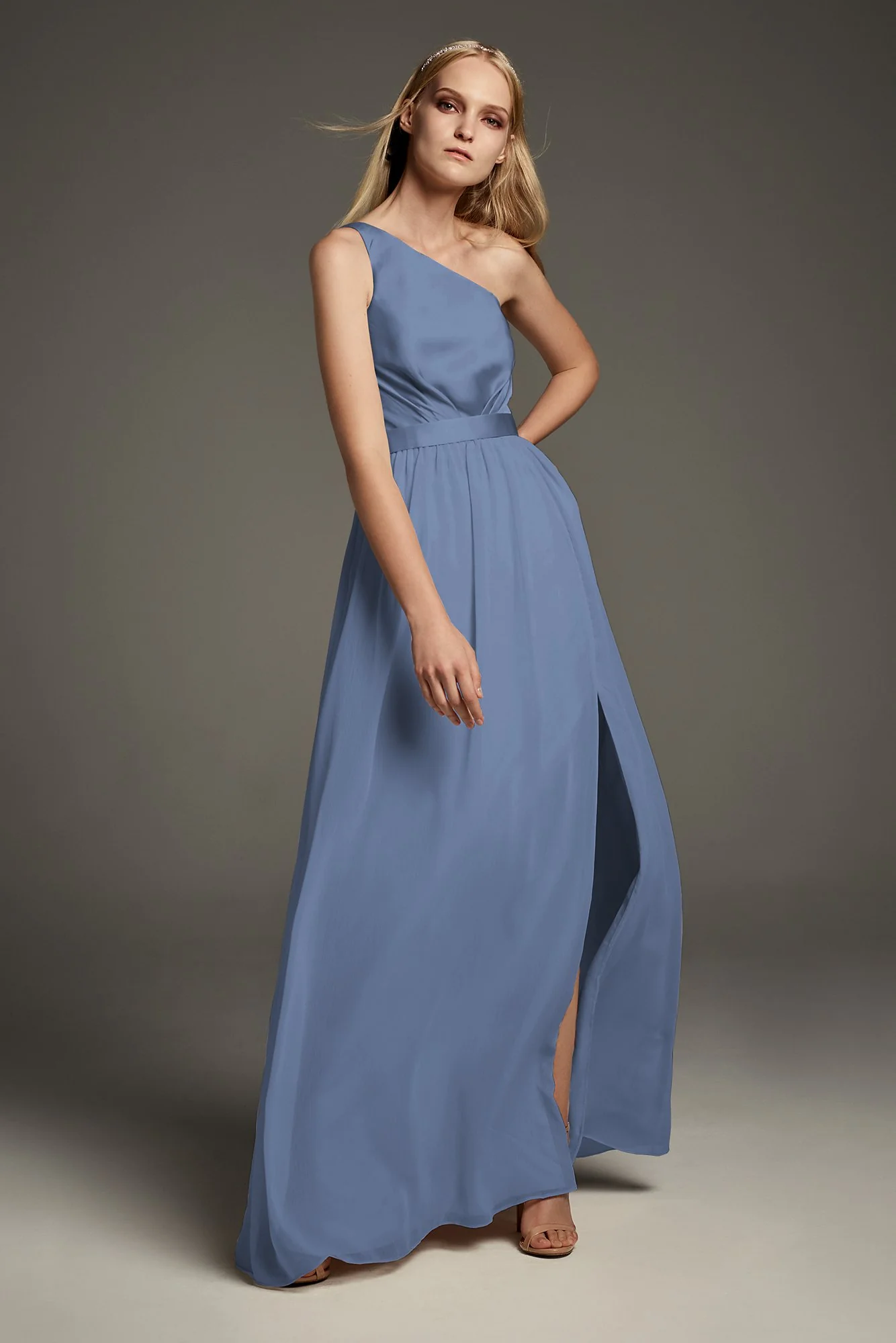 One-Shoulder Charmeuse Chiffon Bridesmaid Dress - Image 37