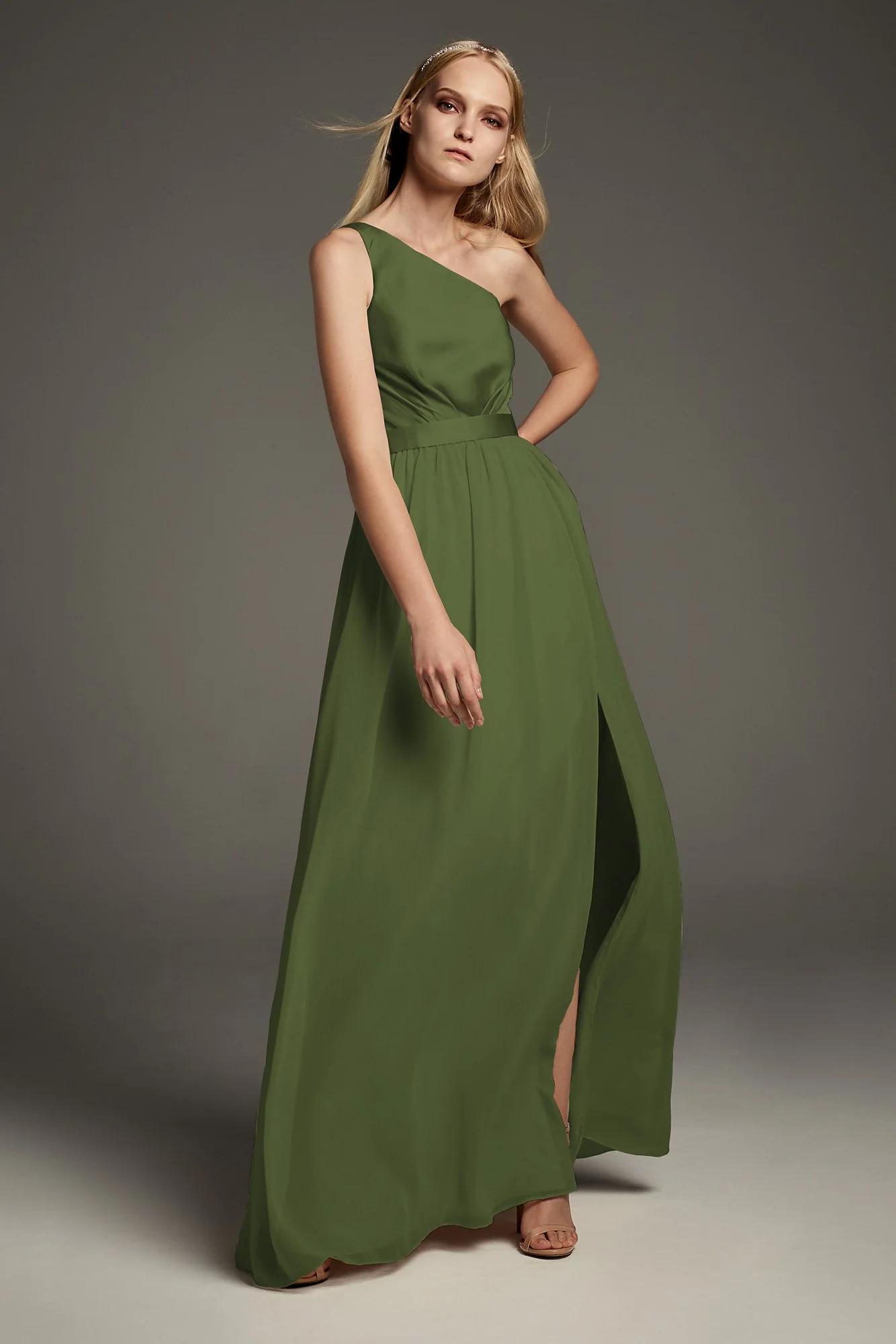 One-Shoulder Charmeuse Chiffon Bridesmaid Dress - Image 4