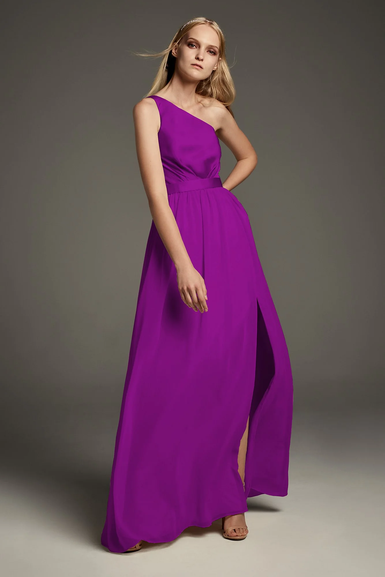 One-Shoulder Charmeuse Chiffon Bridesmaid Dress - Image 42