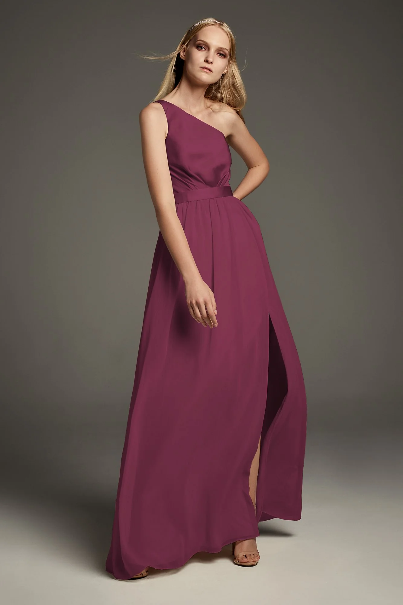 One-Shoulder Charmeuse Chiffon Bridesmaid Dress - Image 43