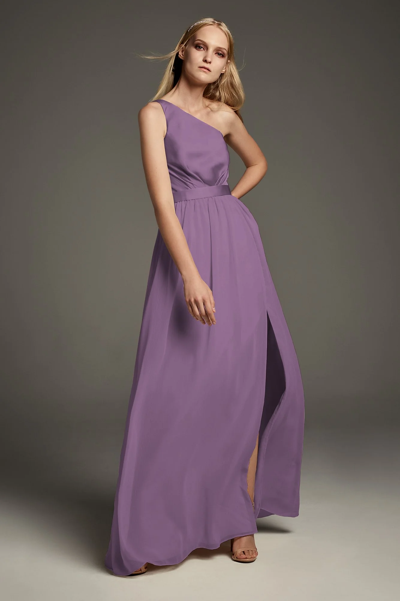 One-Shoulder Charmeuse Chiffon Bridesmaid Dress - Image 44