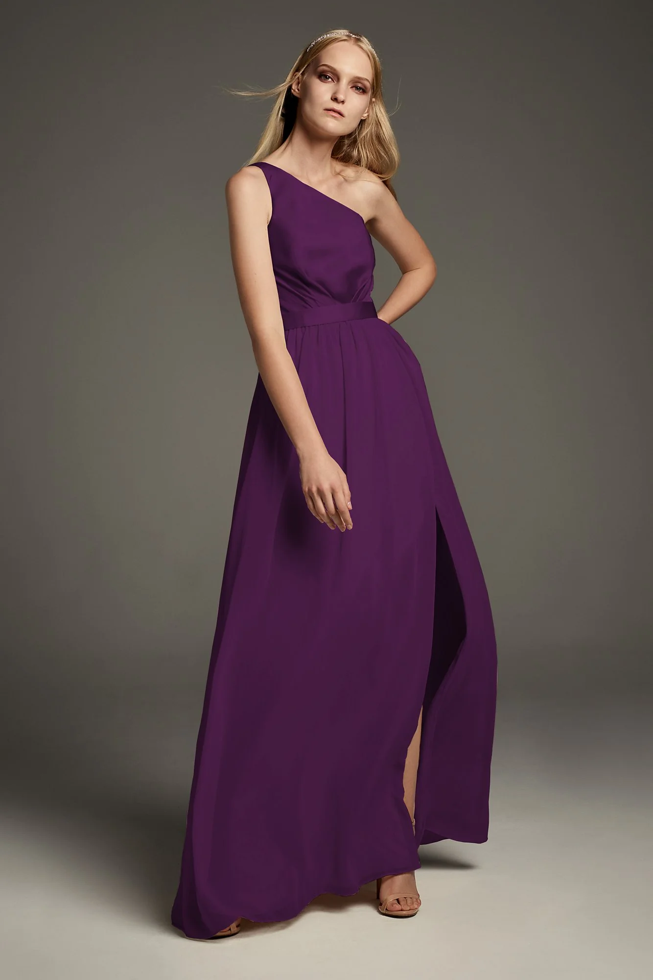 One-Shoulder Charmeuse Chiffon Bridesmaid Dress - Image 5