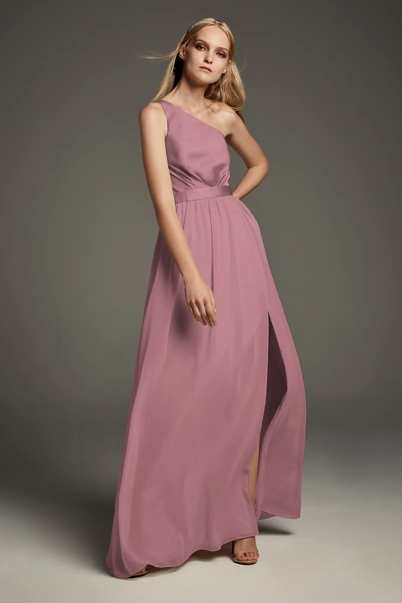 One-Shoulder Charmeuse Chiffon Bridesmaid Dress - Image 6