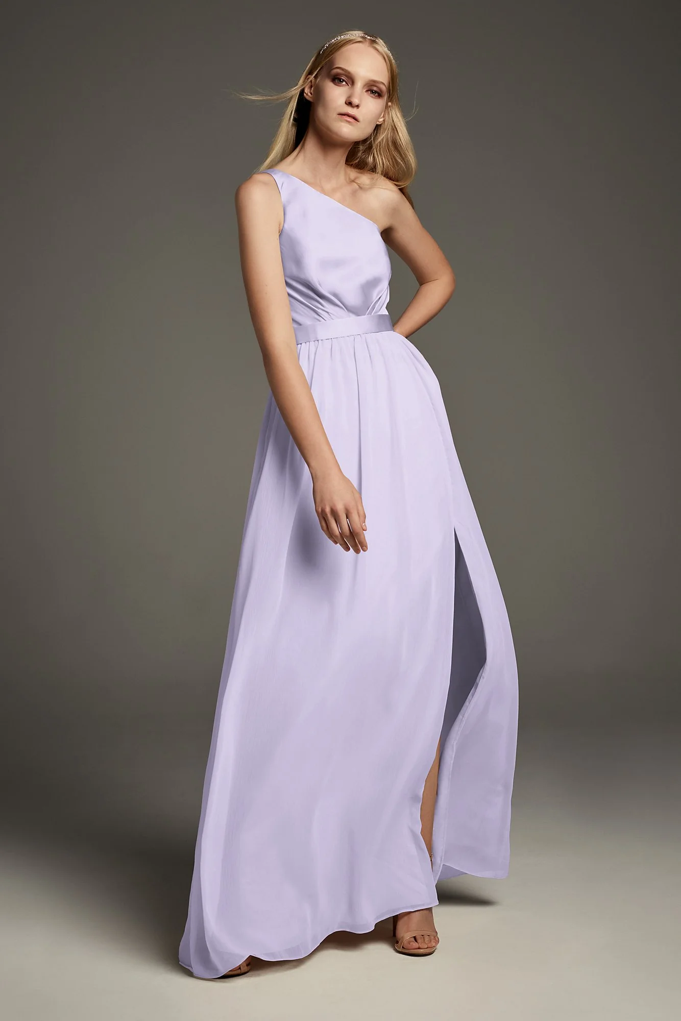 One-Shoulder Charmeuse Chiffon Bridesmaid Dress - Image 7