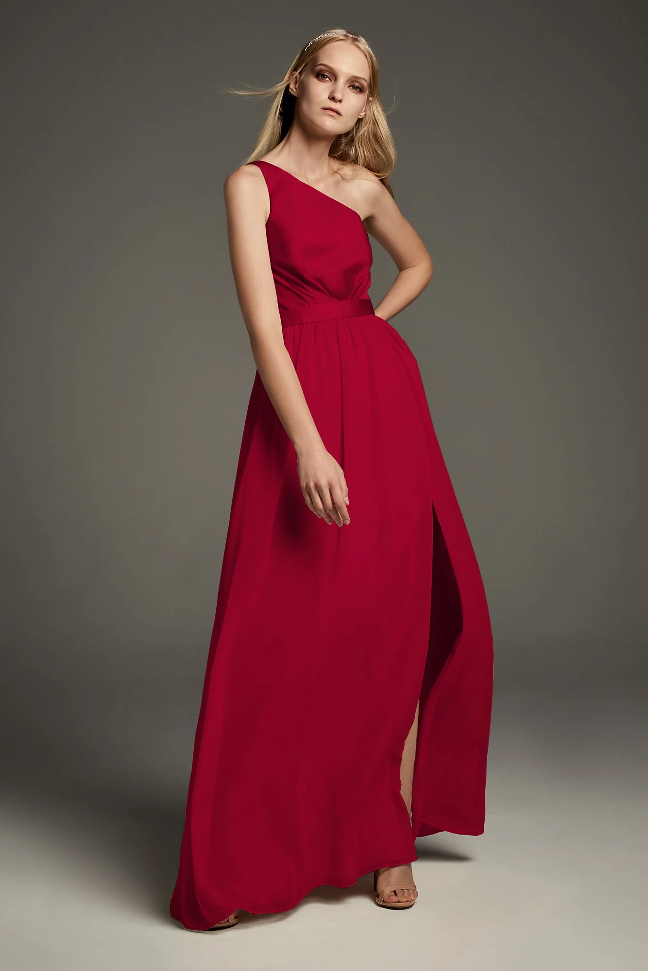 One-Shoulder Charmeuse Chiffon Bridesmaid Dress - Image 8