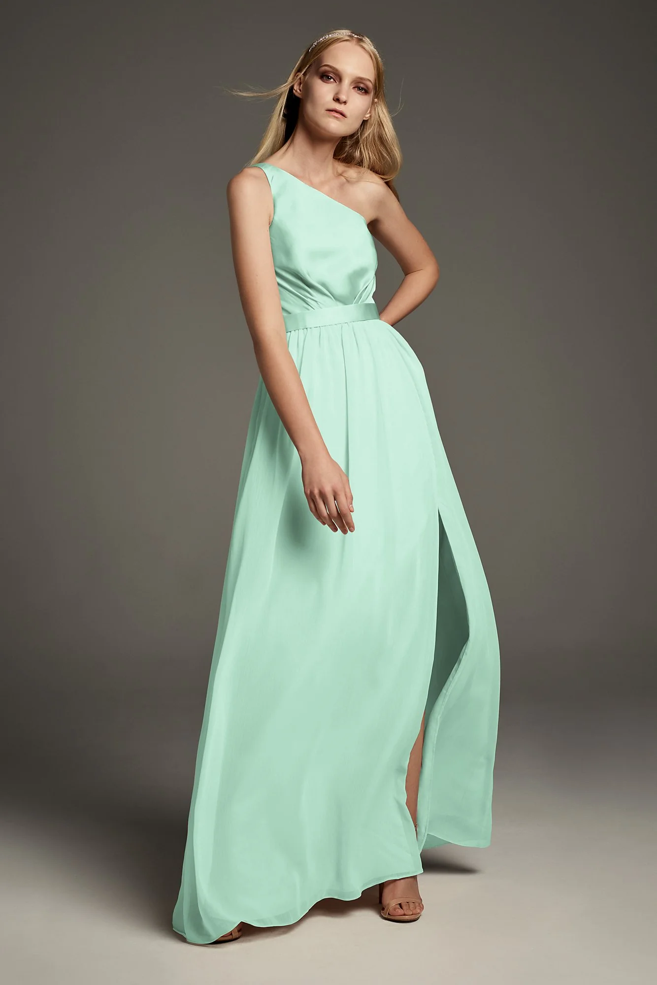 One-Shoulder Charmeuse Chiffon Bridesmaid Dress - Image 9