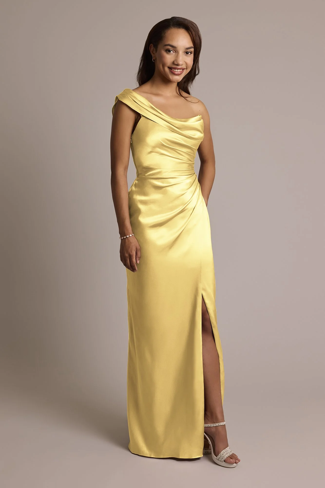 One-Shoulder Charmeuse Sheath Dress - Image 13