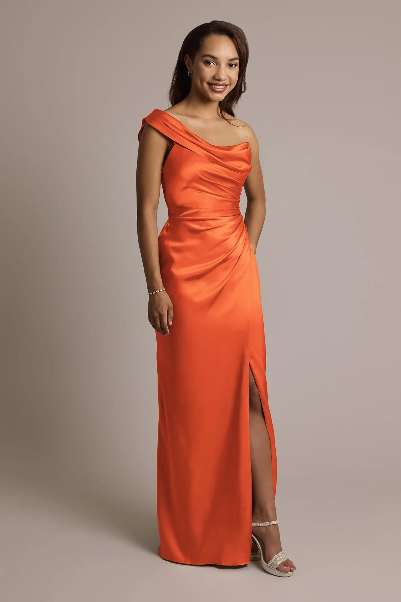 One-Shoulder Charmeuse Sheath Dress - Image 16
