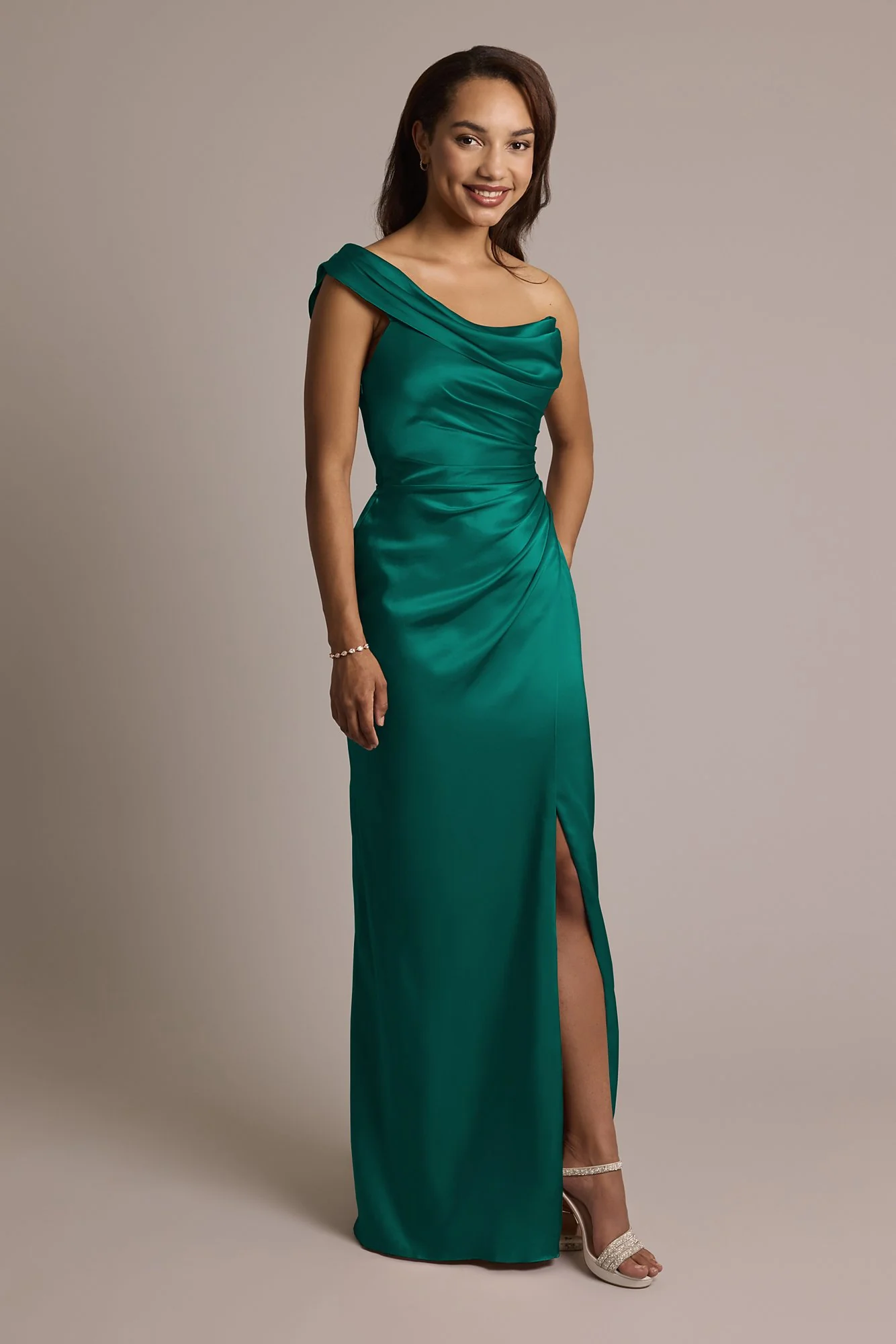 One-Shoulder Charmeuse Sheath Dress - Image 20