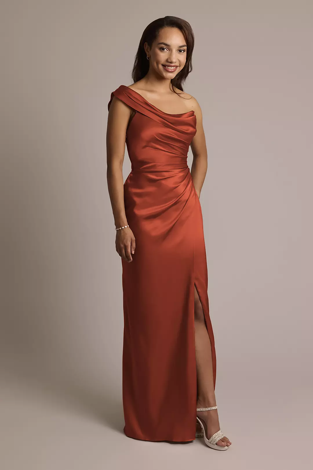 One-Shoulder Charmeuse Sheath Dress - Image 27