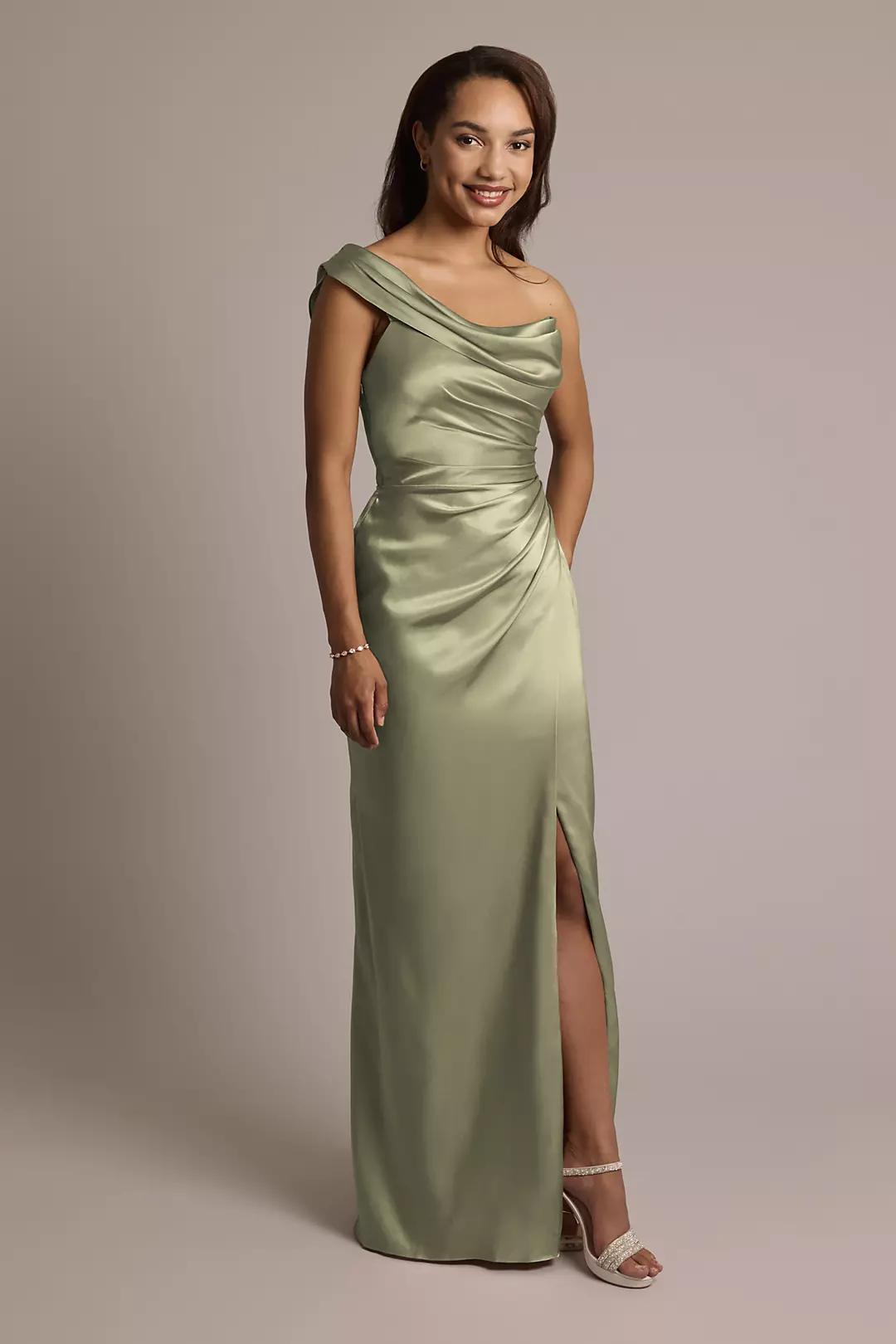 One-Shoulder Charmeuse Sheath Dress - Image 30
