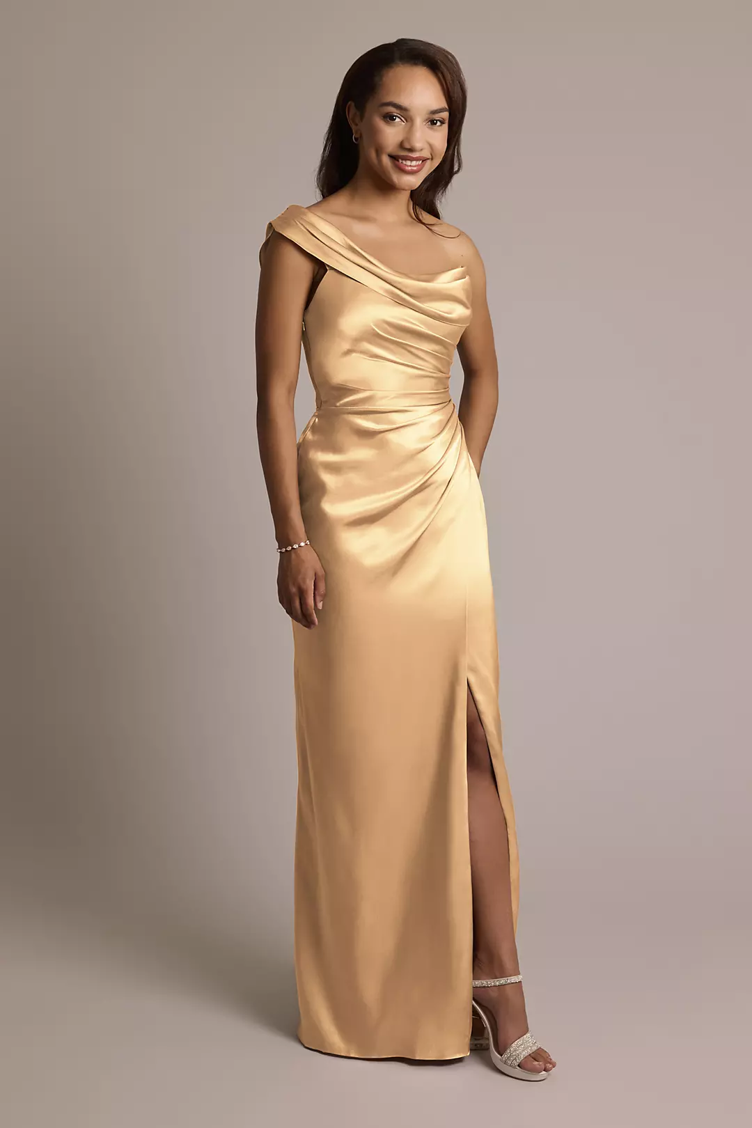 One-Shoulder Charmeuse Sheath Dress - Image 50