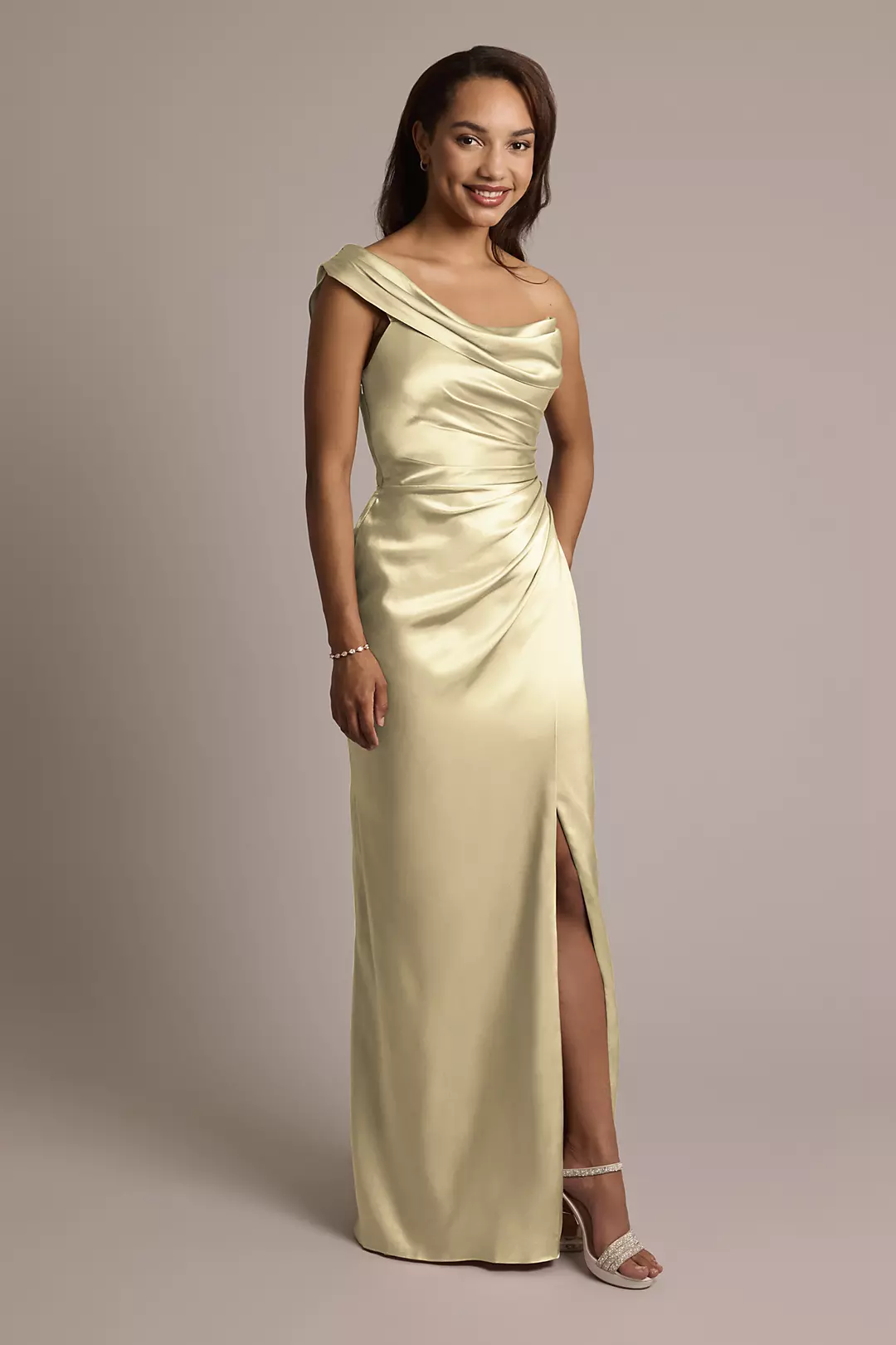 One-Shoulder Charmeuse Sheath Dress - Image 74