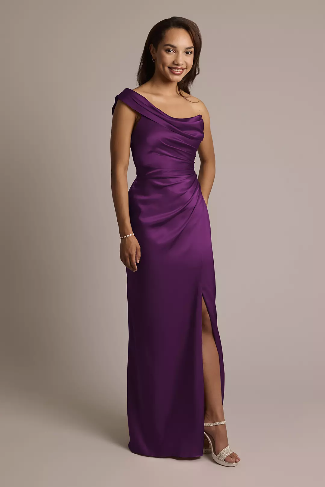 One-Shoulder Charmeuse Sheath Dress - Image 82