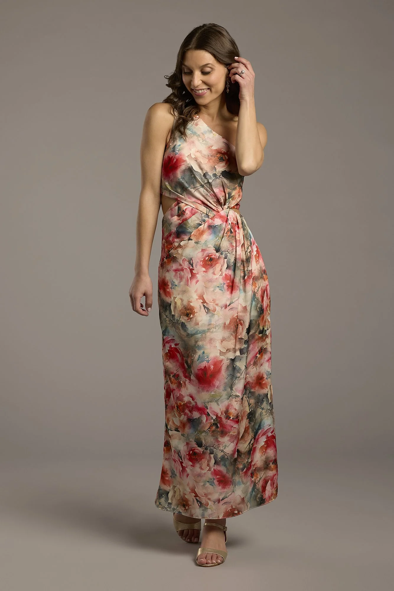 One-Shoulder Charmeuse Sheath with Cutout