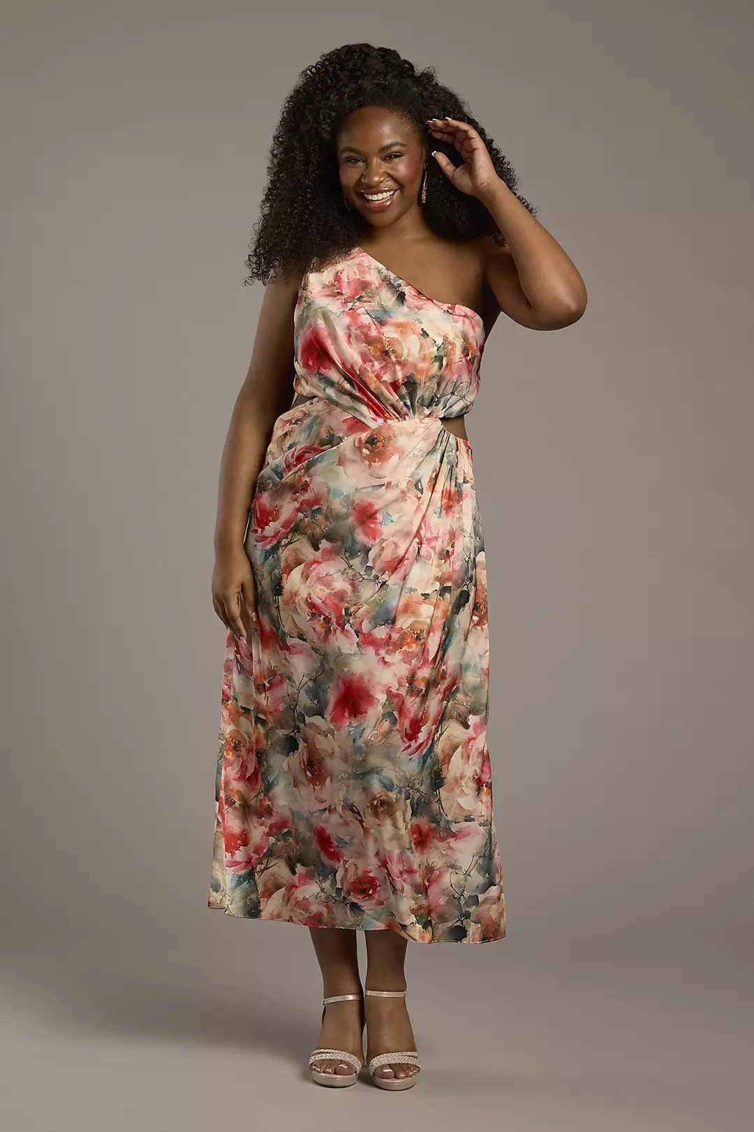 One-Shoulder Charmeuse Sheath with Cutout - Image 3