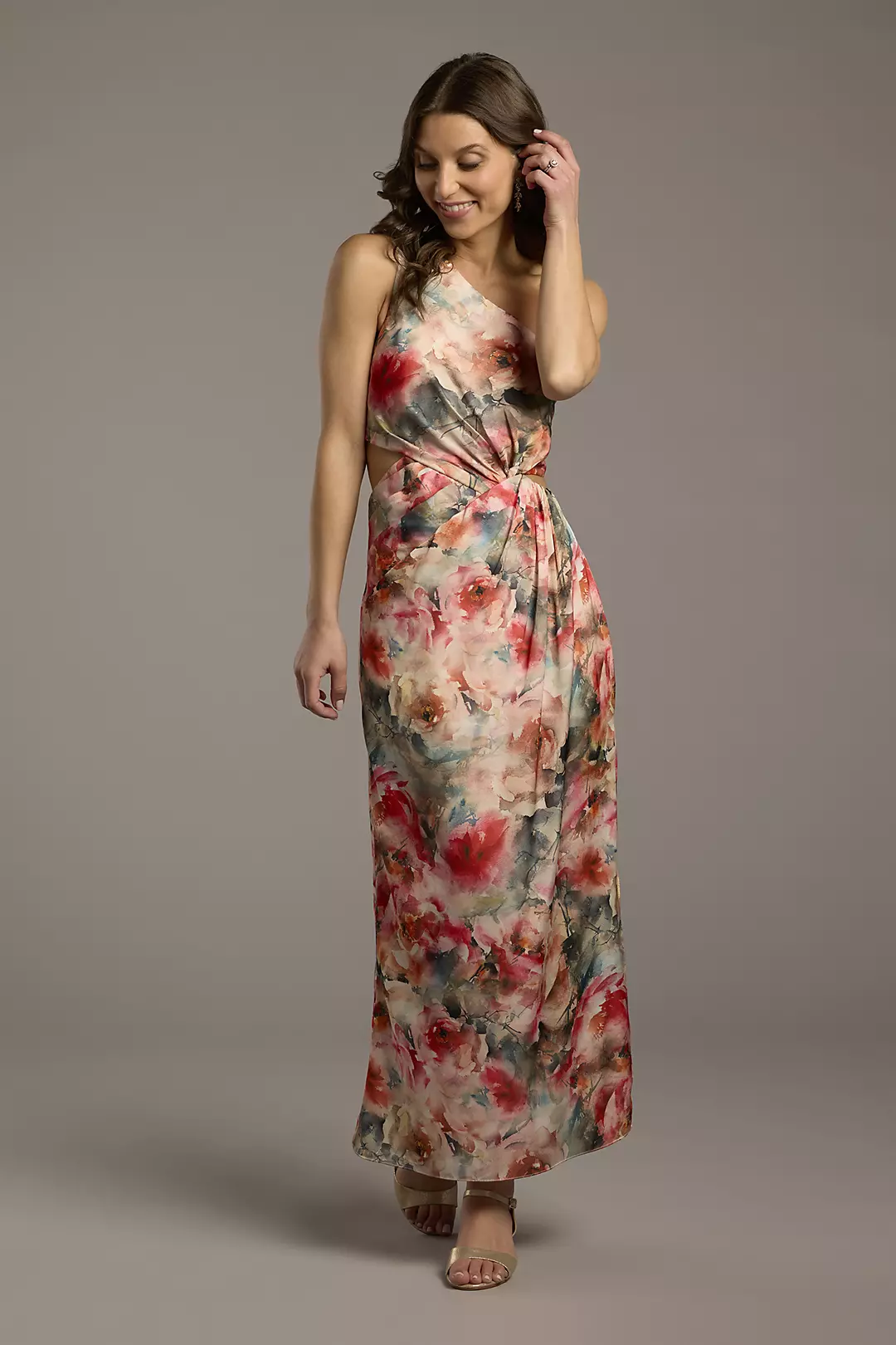 One-Shoulder Charmeuse Sheath with Cutout - Image 5