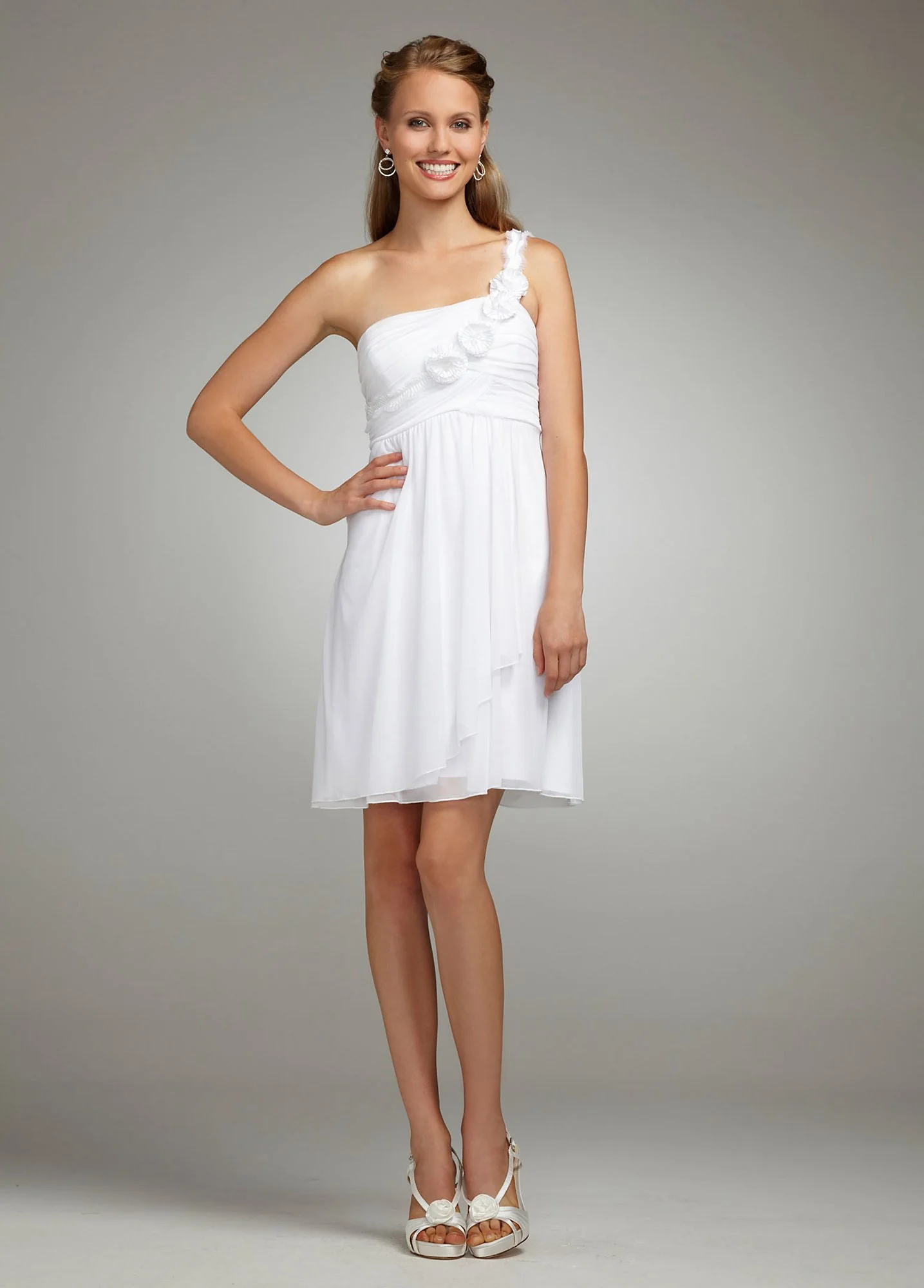 One Shoulder Chiffon Dress with Floral Detail