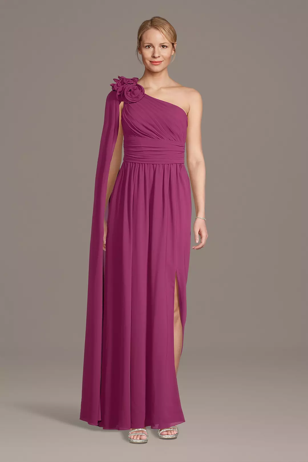 One-Shoulder Chiffon Gown with Streamer - Image 20