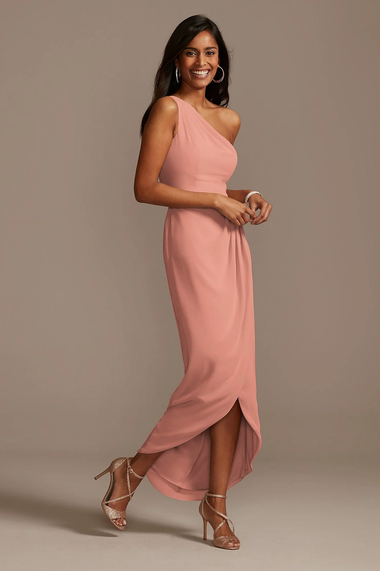 One Shoulder Chiffon Tulip Hem Bridesmaid Dress