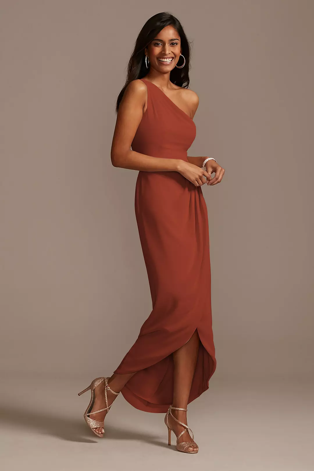 One Shoulder Chiffon Tulip Hem Bridesmaid Dress - Image 11