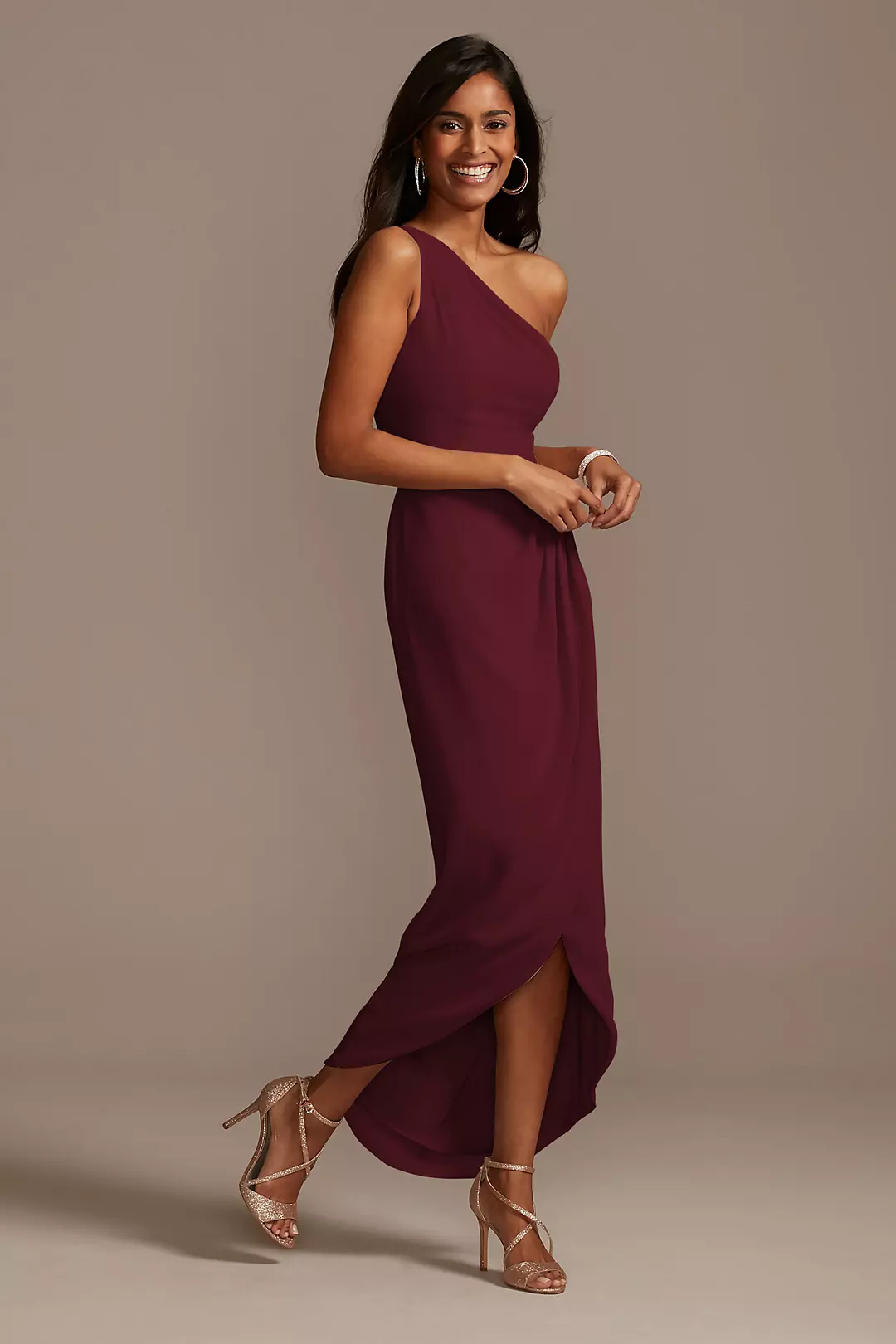 One Shoulder Chiffon Tulip Hem Bridesmaid Dress - Image 12