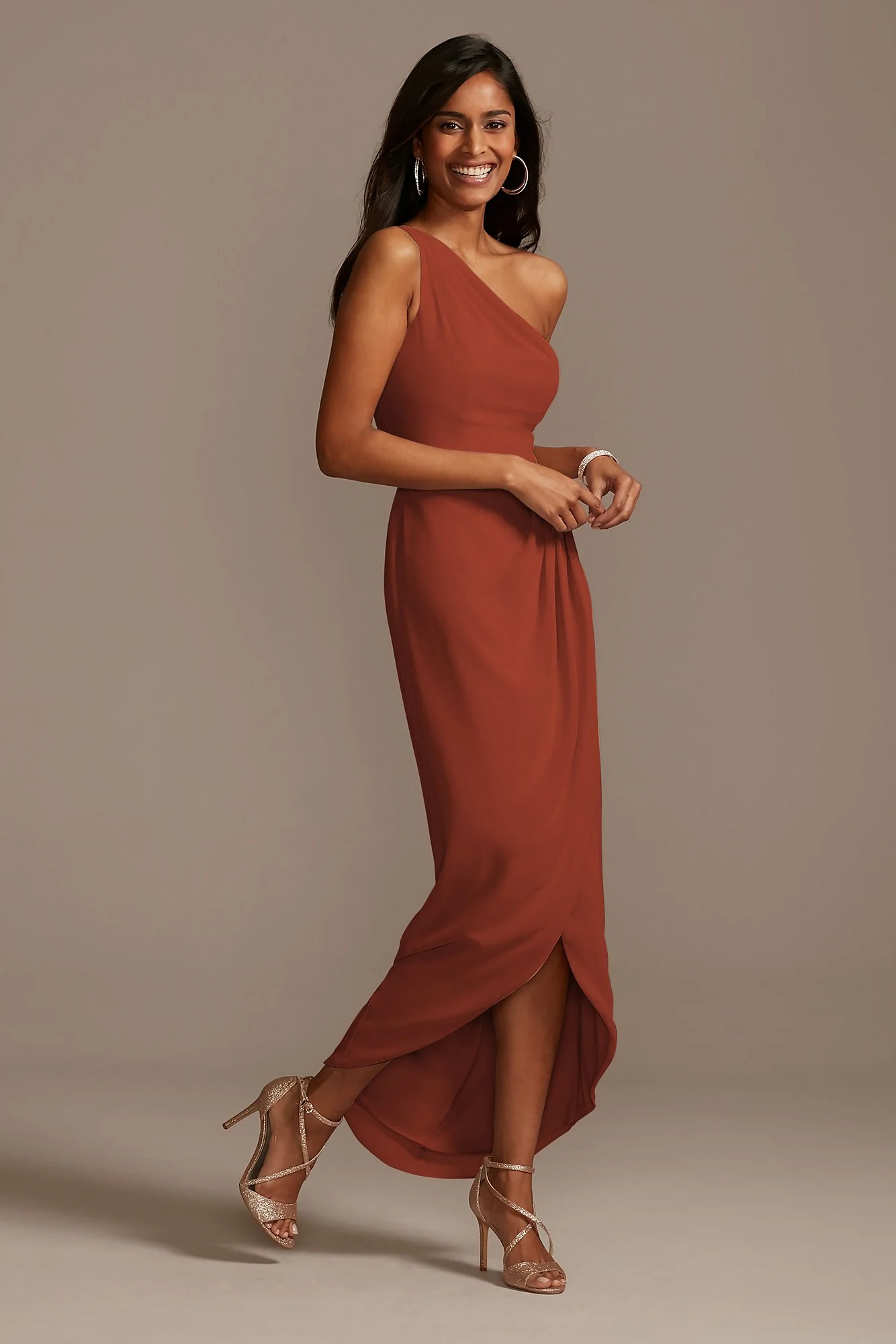 One Shoulder Chiffon Tulip Hem Bridesmaid Dress - Image 16