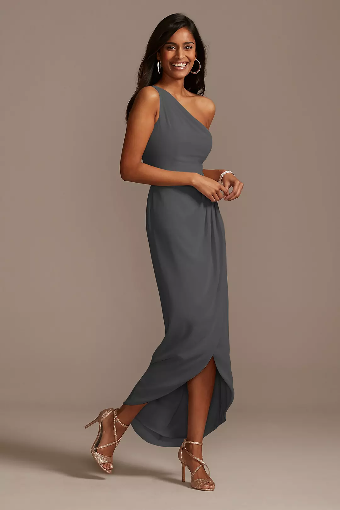 One Shoulder Chiffon Tulip Hem Bridesmaid Dress - Image 25