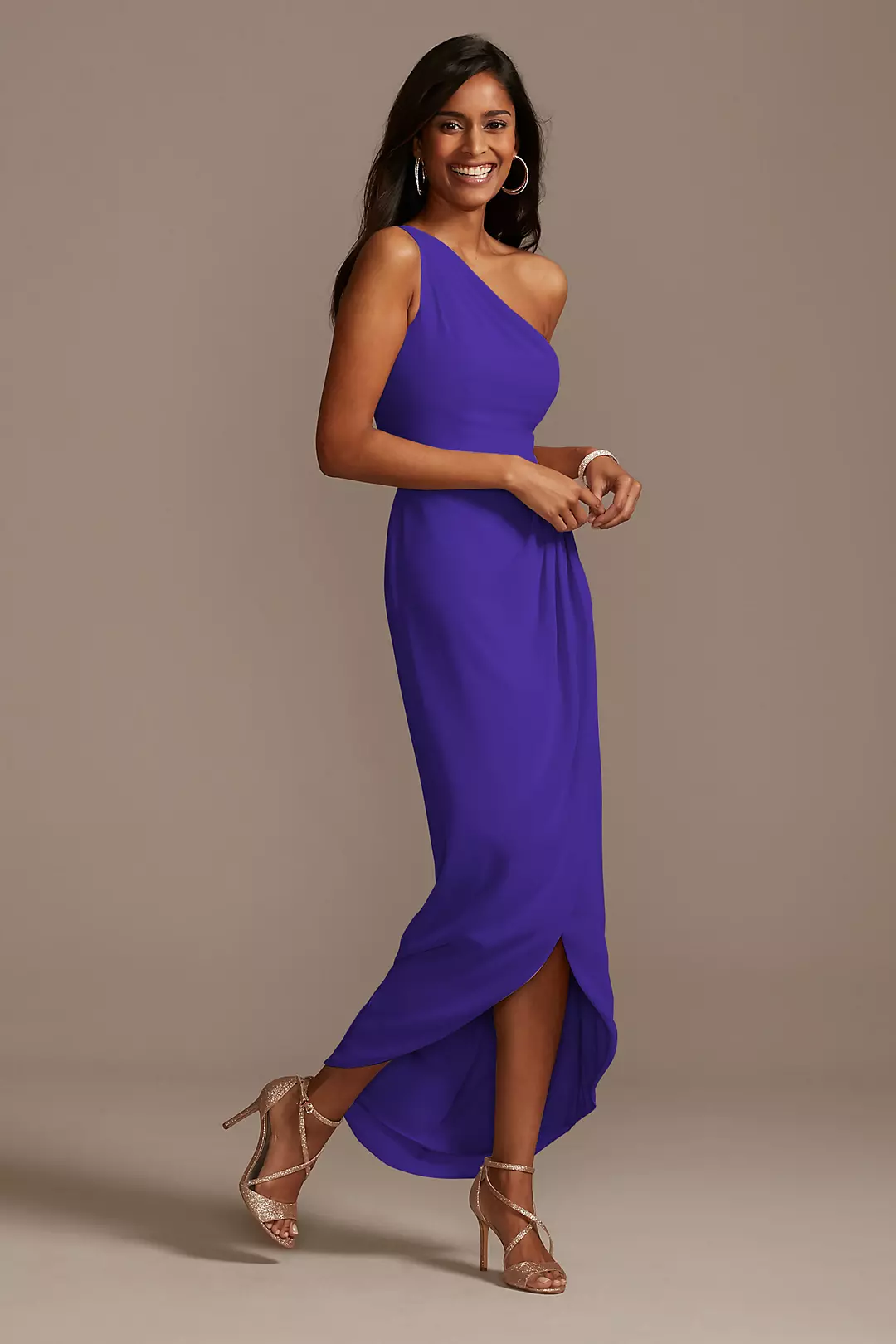 One Shoulder Chiffon Tulip Hem Bridesmaid Dress - Image 27