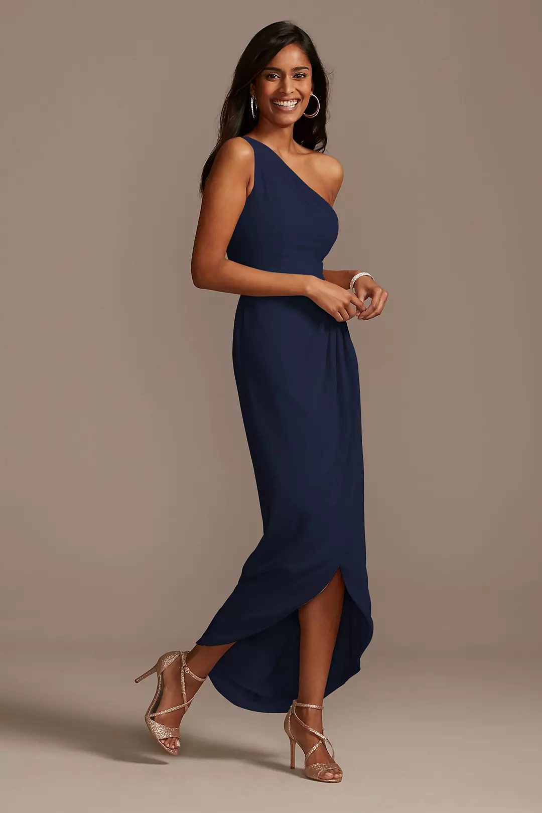 One Shoulder Chiffon Tulip Hem Bridesmaid Dress - Image 28
