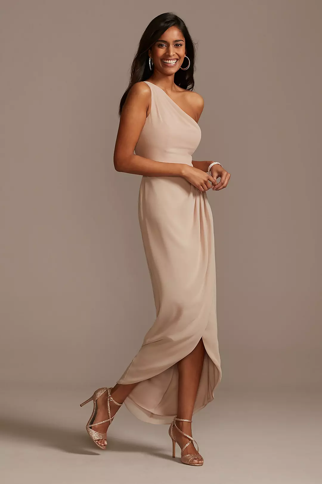 One Shoulder Chiffon Tulip Hem Bridesmaid Dress - Image 30