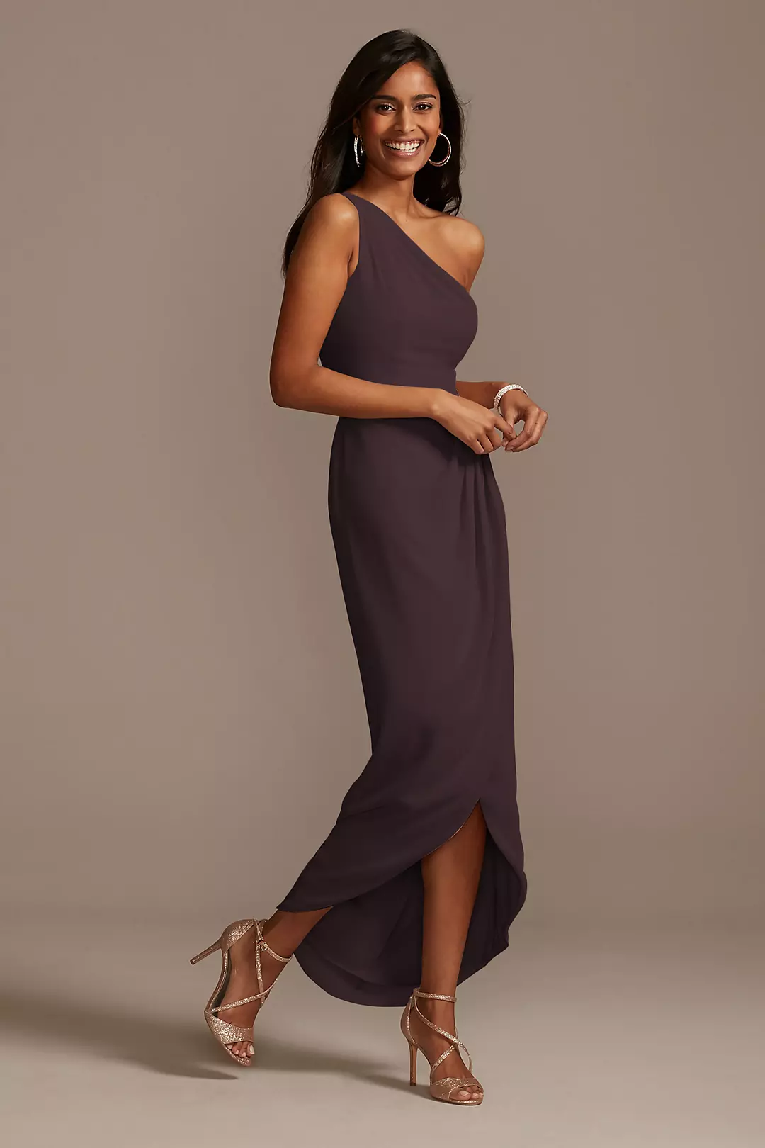 One Shoulder Chiffon Tulip Hem Bridesmaid Dress - Image 31