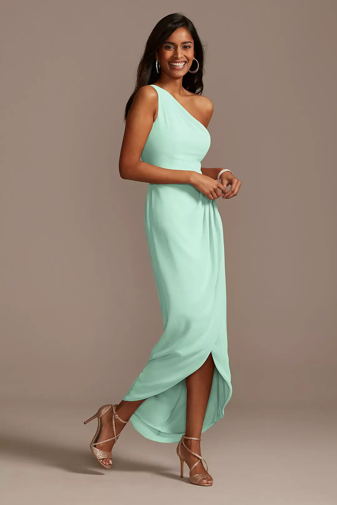 One Shoulder Chiffon Tulip Hem Bridesmaid Dress - Image 34