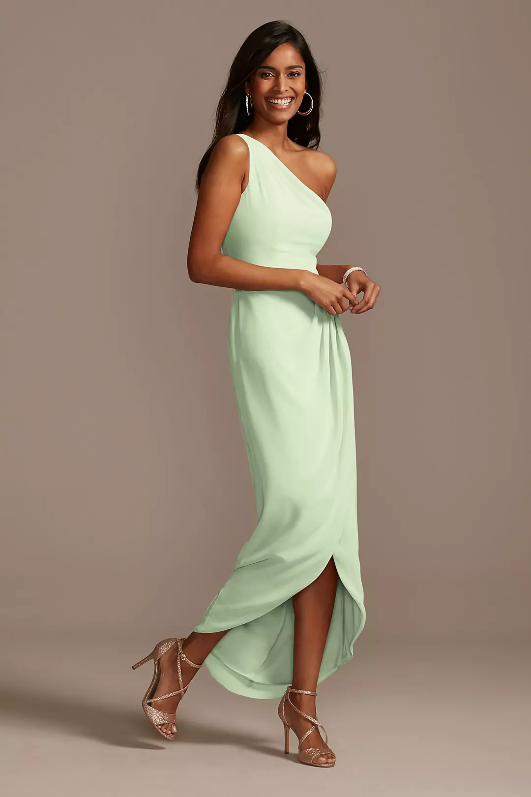 One Shoulder Chiffon Tulip Hem Bridesmaid Dress - Image 35