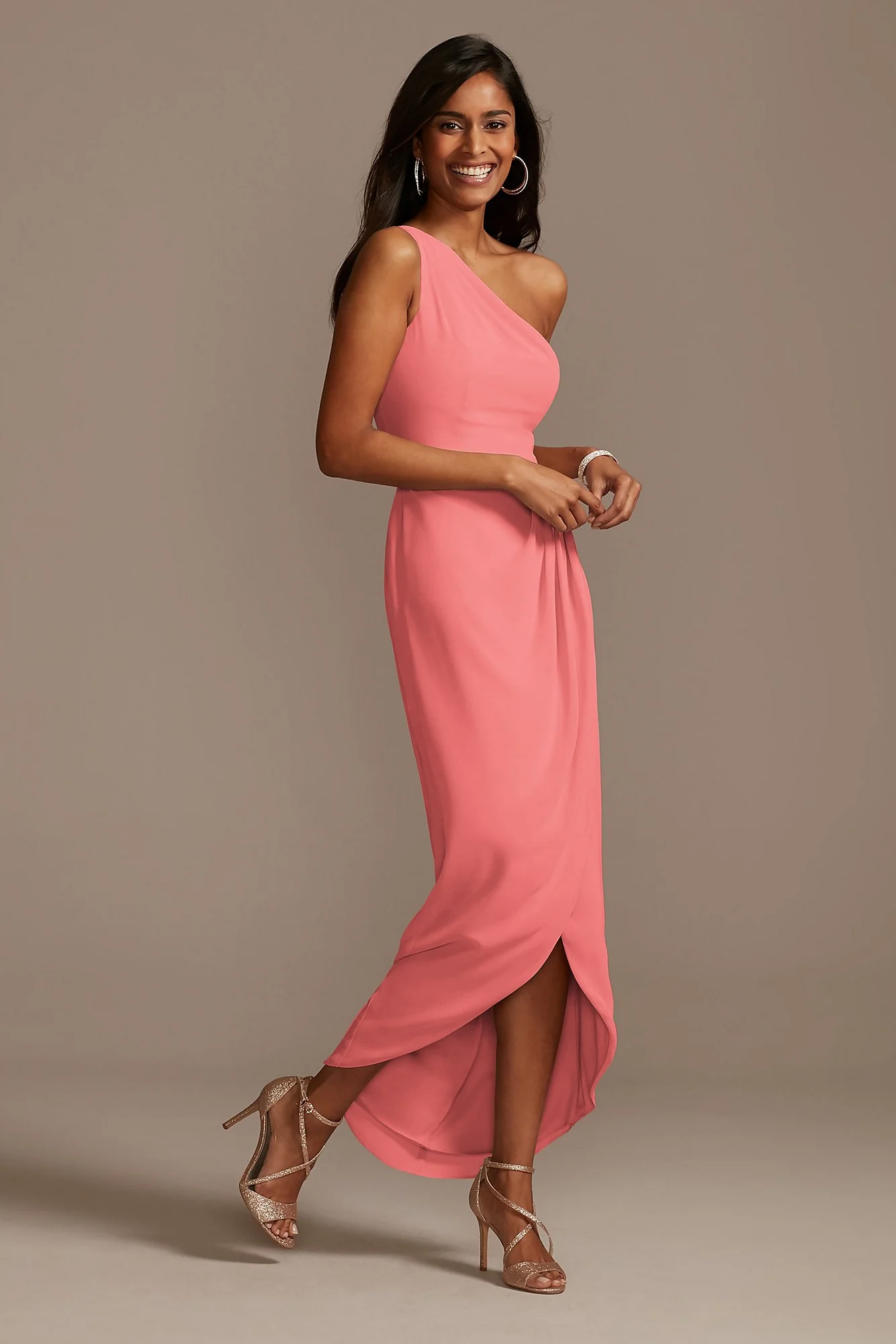 One Shoulder Chiffon Tulip Hem Bridesmaid Dress - Image 6