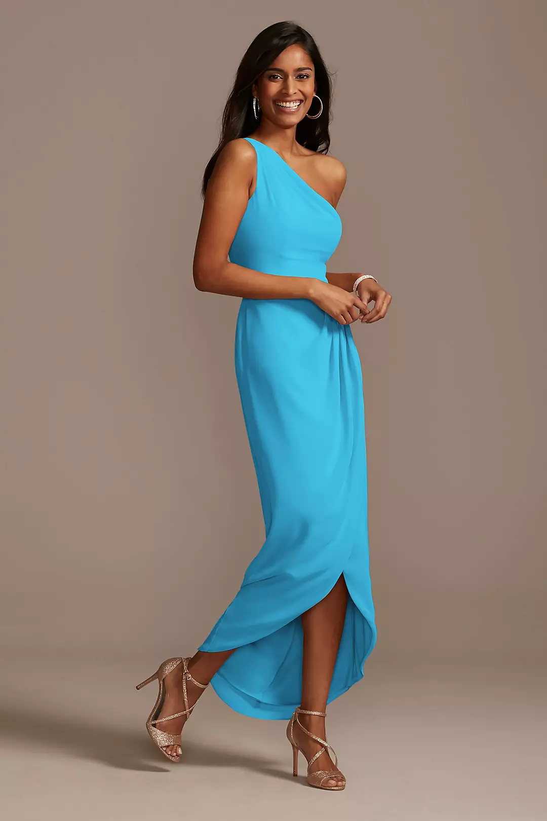 One Shoulder Chiffon Tulip Hem Bridesmaid Dress - Image 9