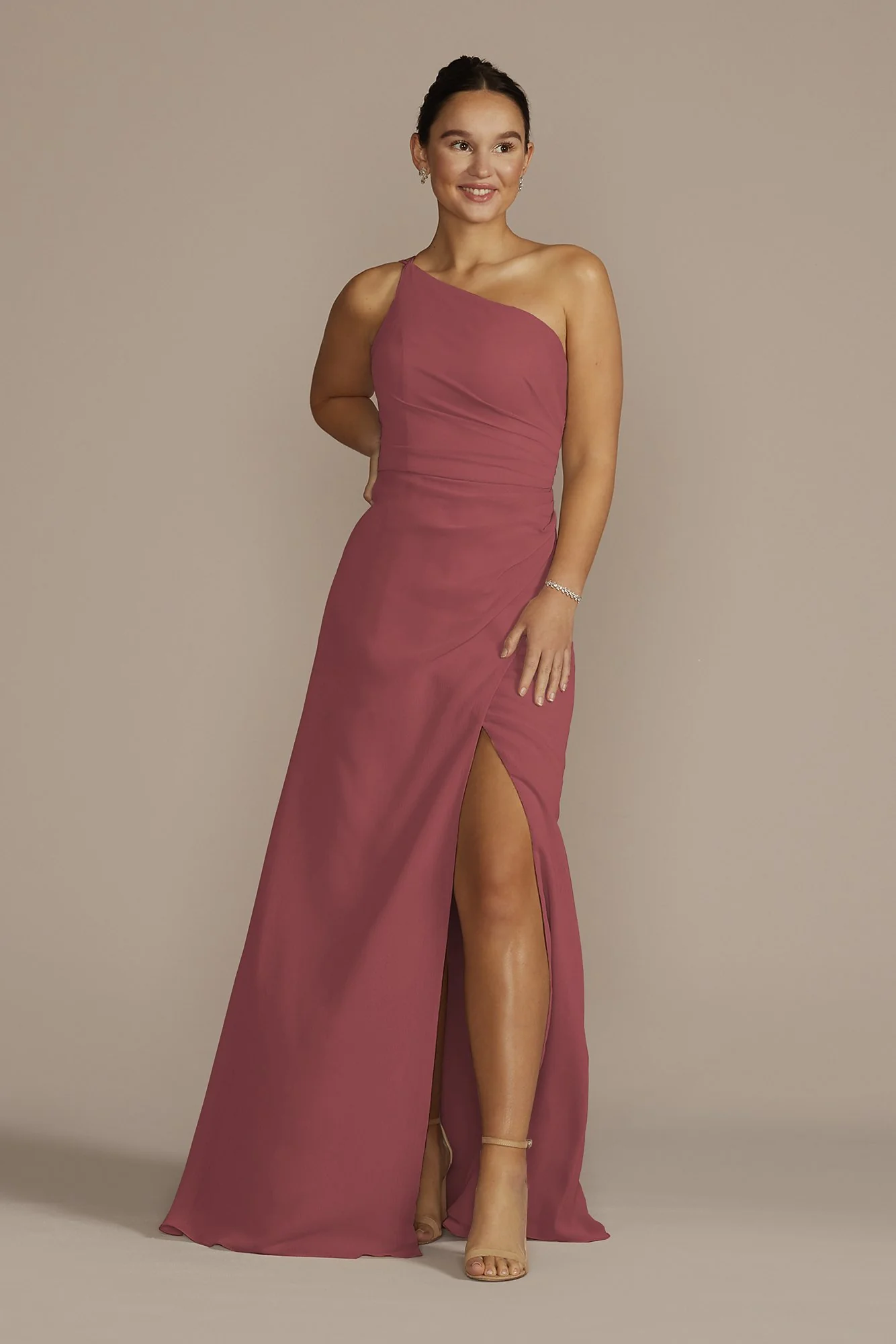 One-Shoulder Crinkle Chiffon Dress - Image 15