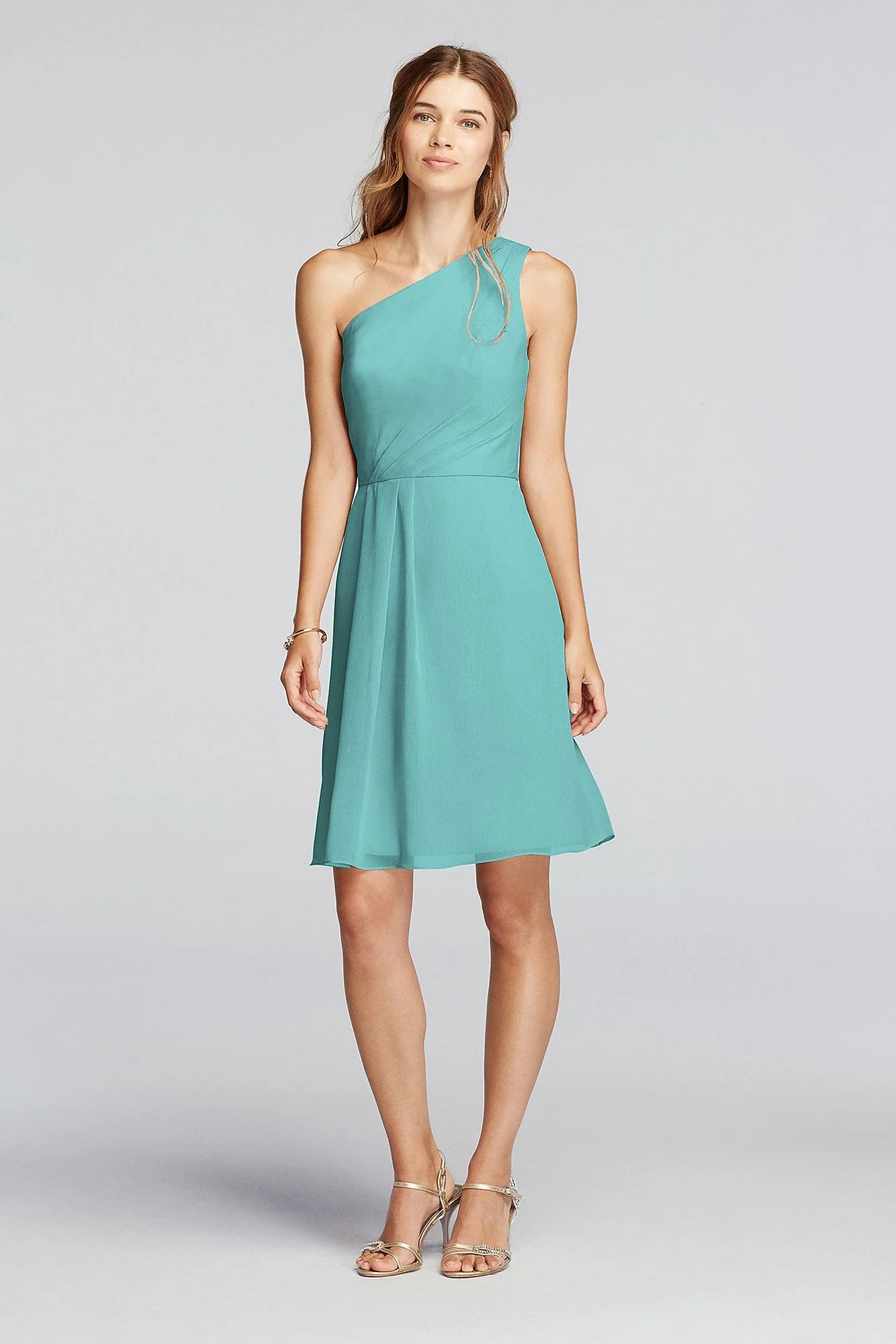 One Shoulder Crinkle Chiffon Short Dress