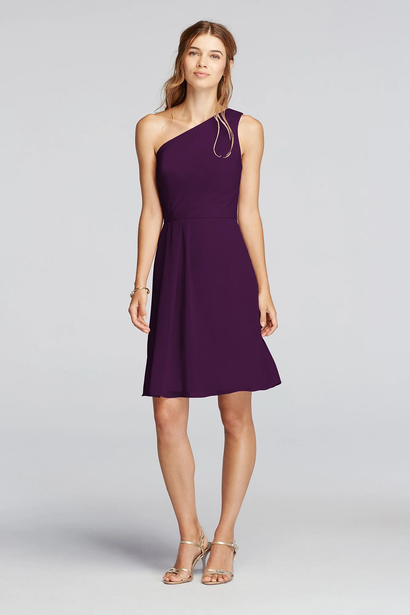 One Shoulder Crinkle Chiffon Short Dress - Image 13