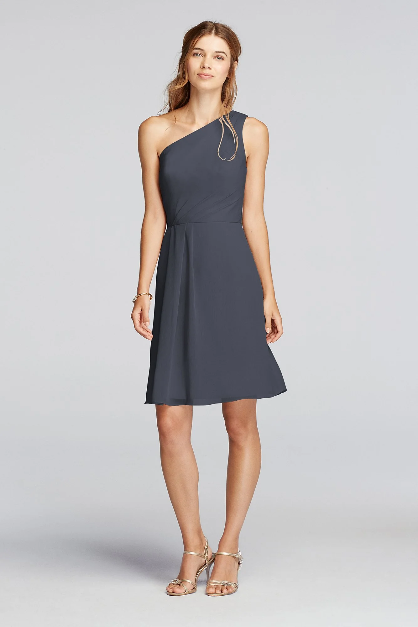 One Shoulder Crinkle Chiffon Short Dress - Image 15