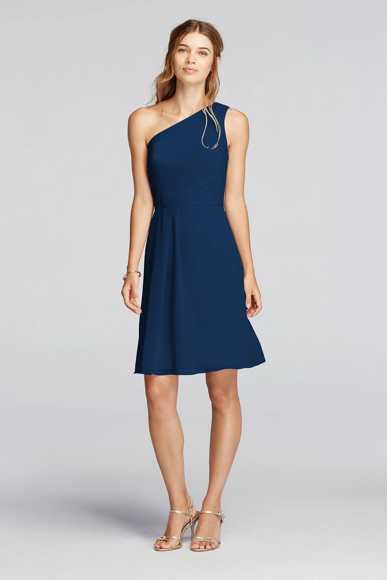 One Shoulder Crinkle Chiffon Short Dress - Image 19