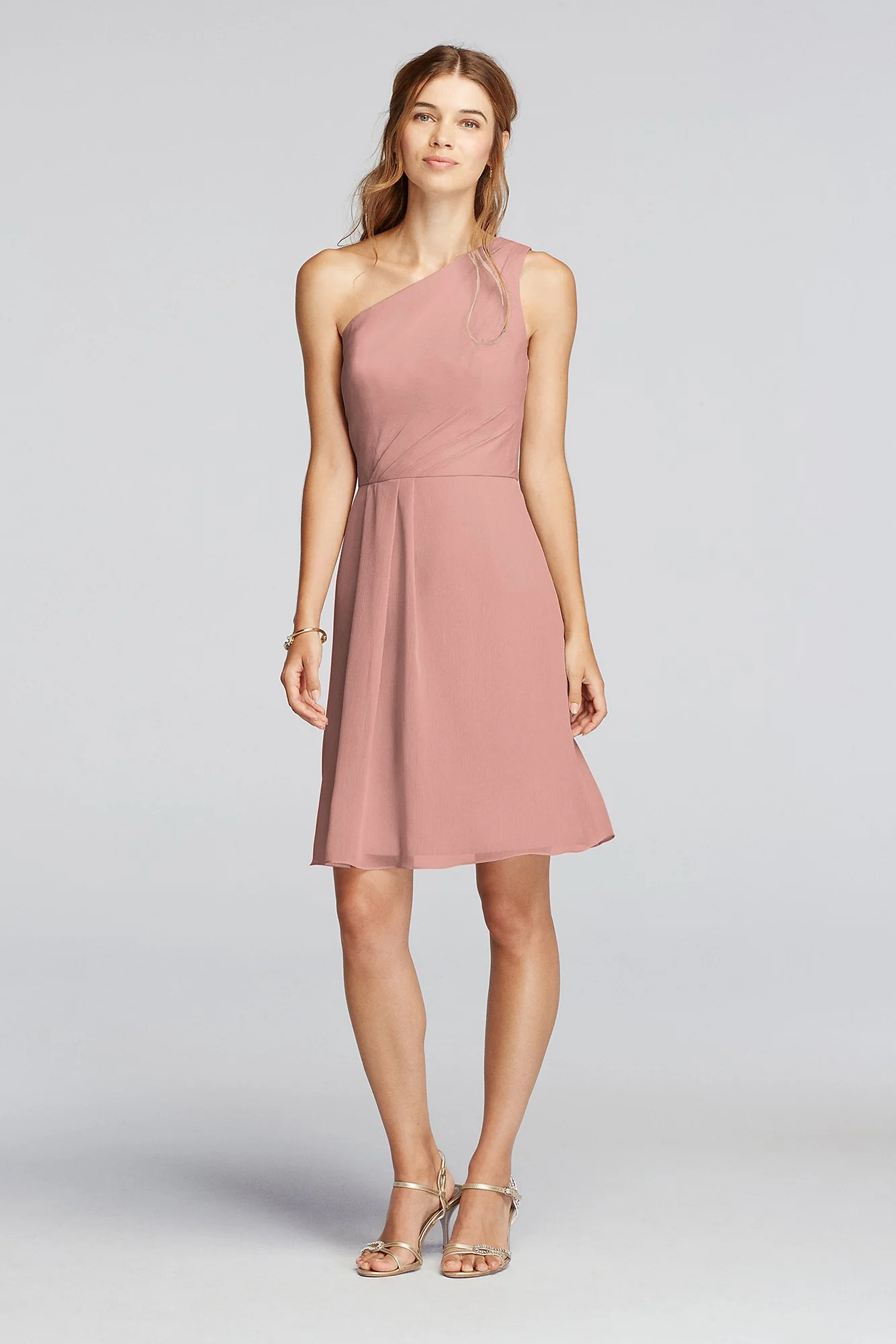 One Shoulder Crinkle Chiffon Short Dress - Image 23