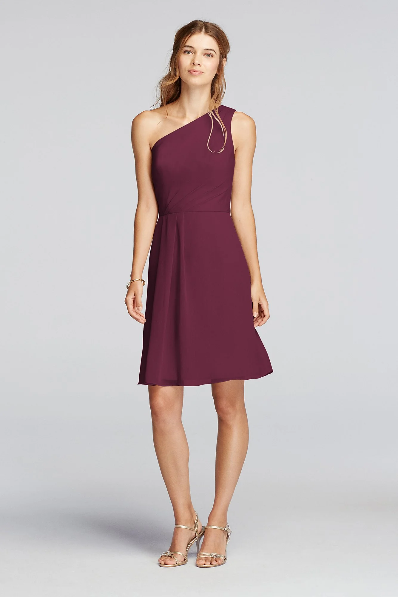 One Shoulder Crinkle Chiffon Short Dress - Image 4