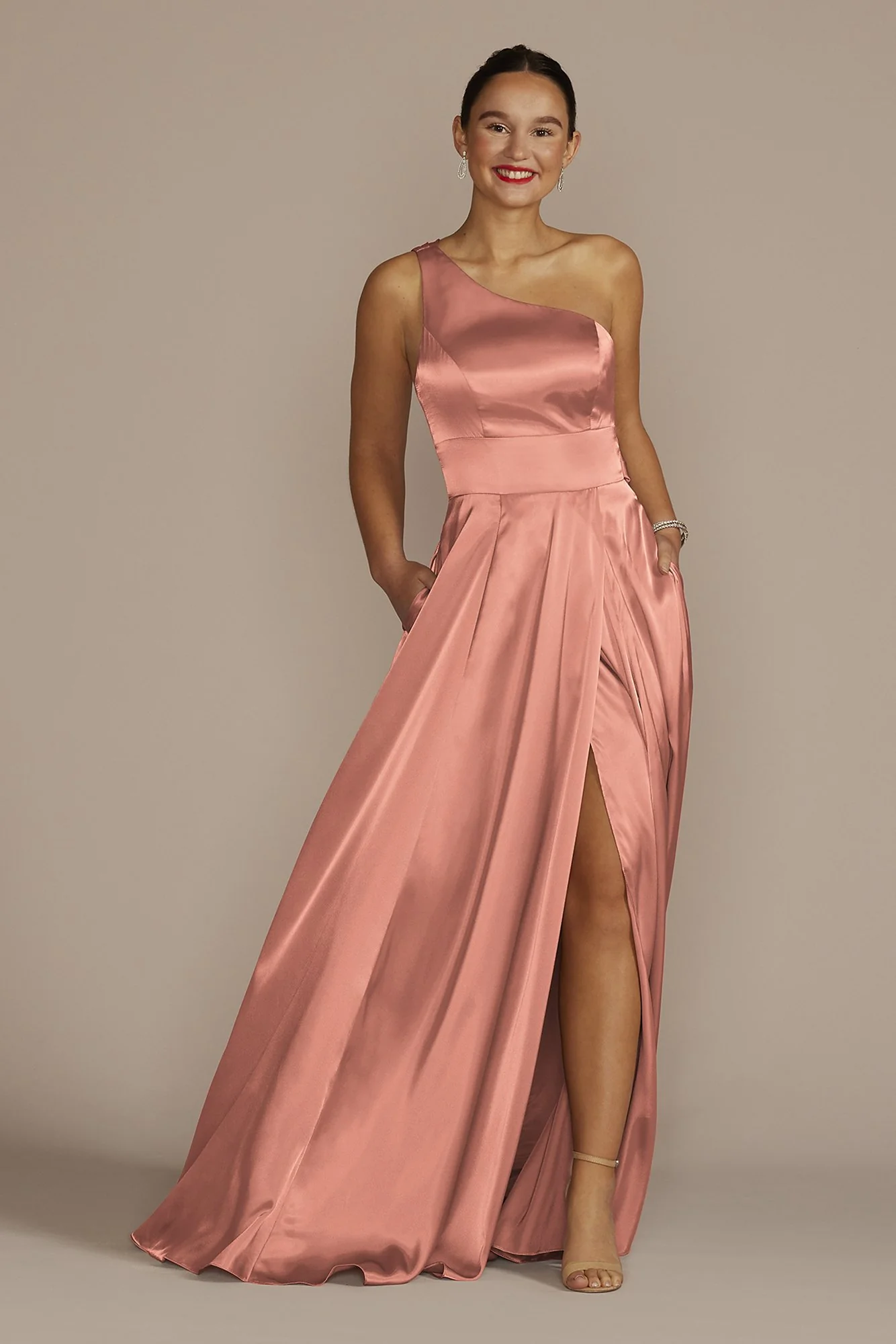 One-Shoulder Draped Charmeuse Dress