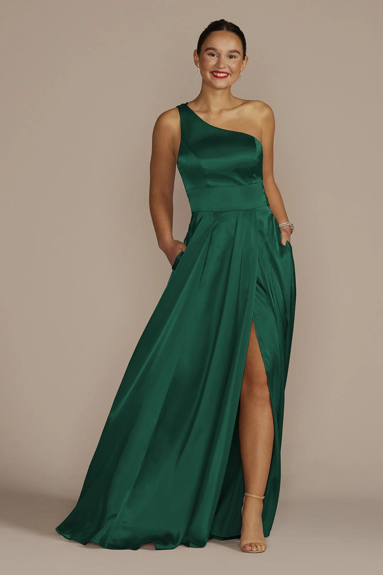 One-Shoulder Draped Charmeuse Dress - Image 14
