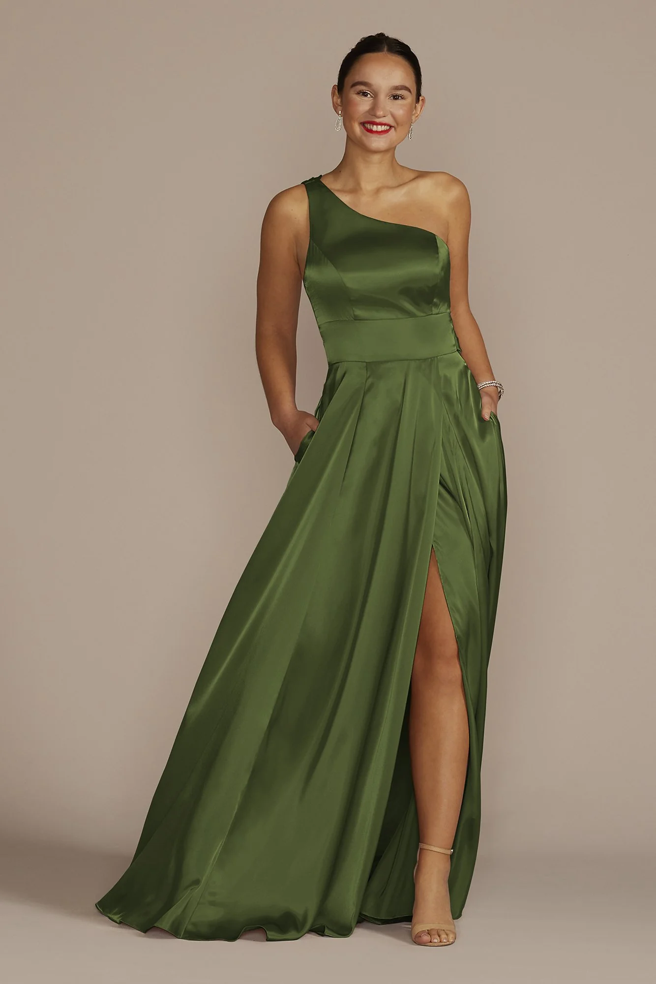 One-Shoulder Draped Charmeuse Dress - Image 19