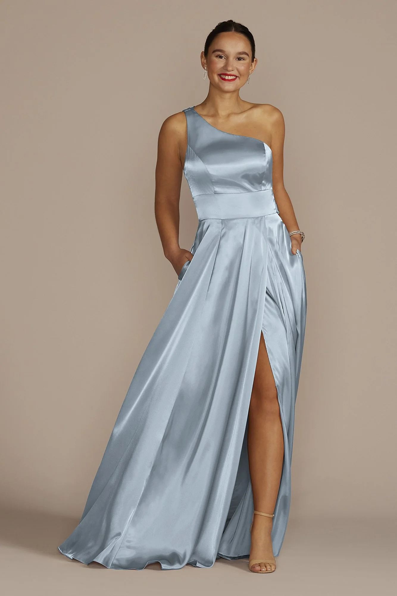 One-Shoulder Draped Charmeuse Dress - Image 2