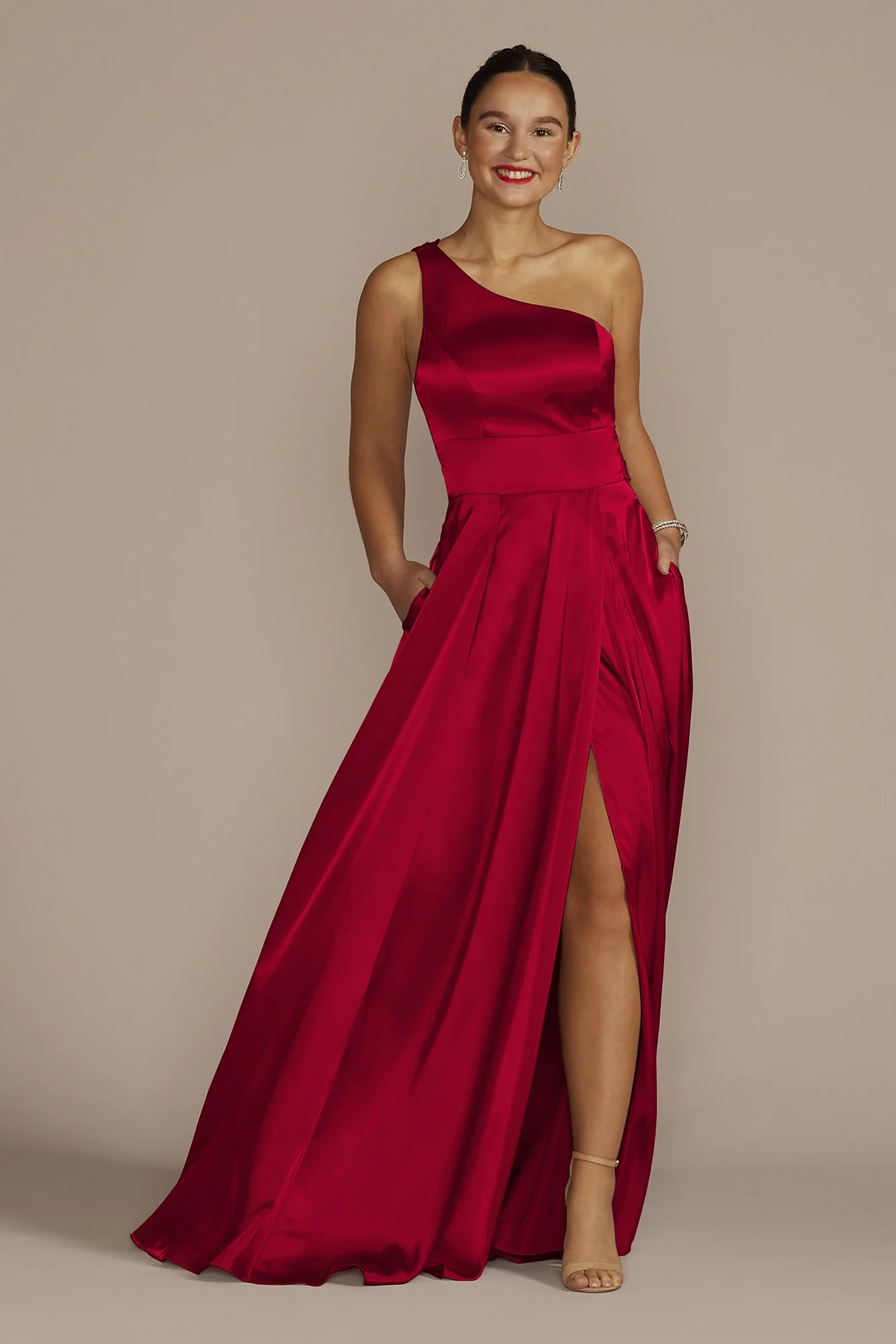 One-Shoulder Draped Charmeuse Dress - Image 32